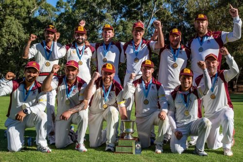 Keswick Cricket Club A Grade Premiers 2020-21 team photo with trophy Adelaide and Suburban Cricket Association ASCA